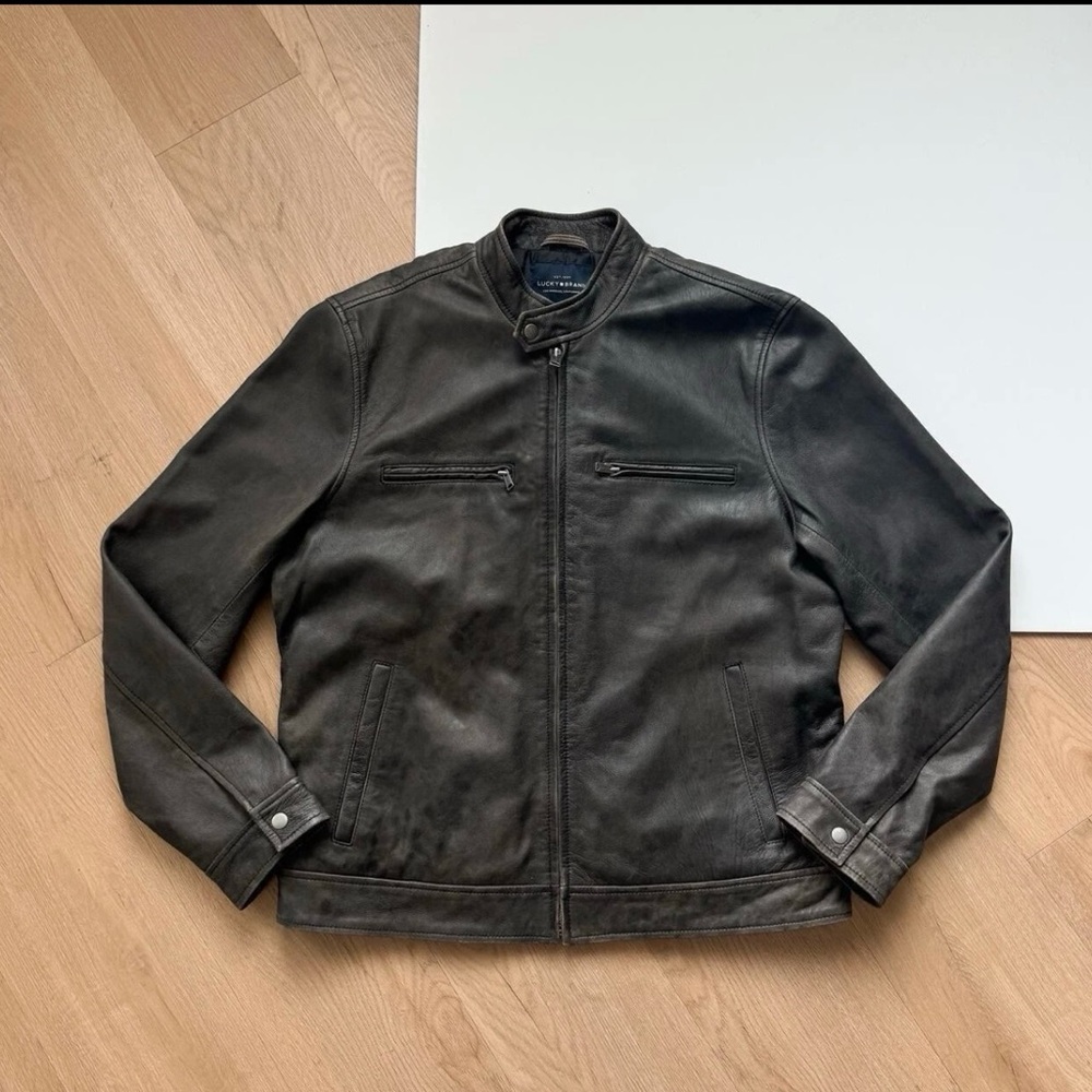 Lucky Brand Distressed Brown Leather Bonneville Jacket